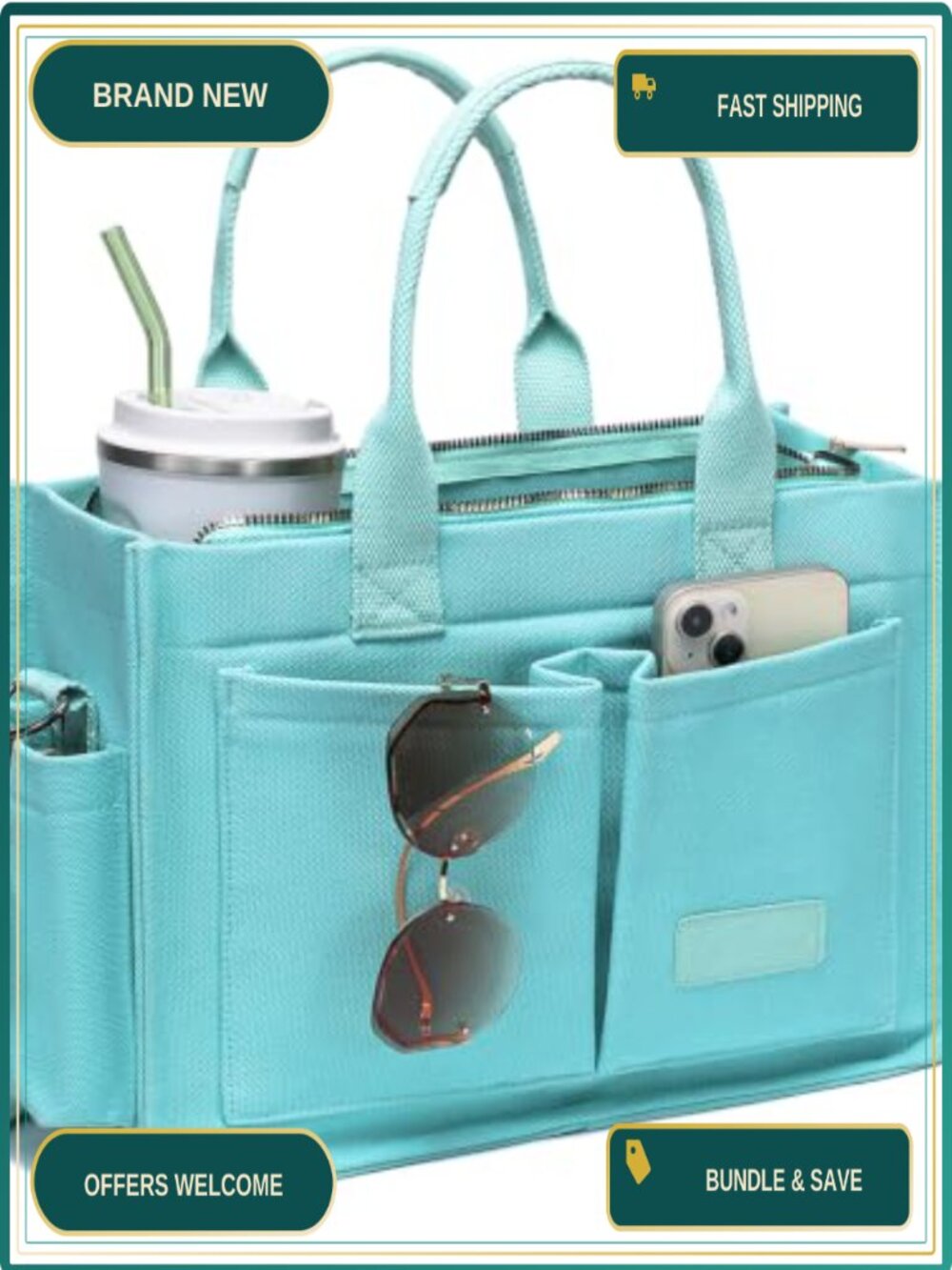 Canvas Tote Bag for Women, Large Laptop Work Bag, Crossbody Purse with Pockets,